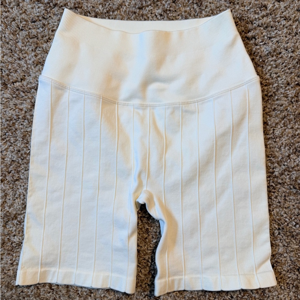 Spiritual Gangster White Ribbed Bike Shorts